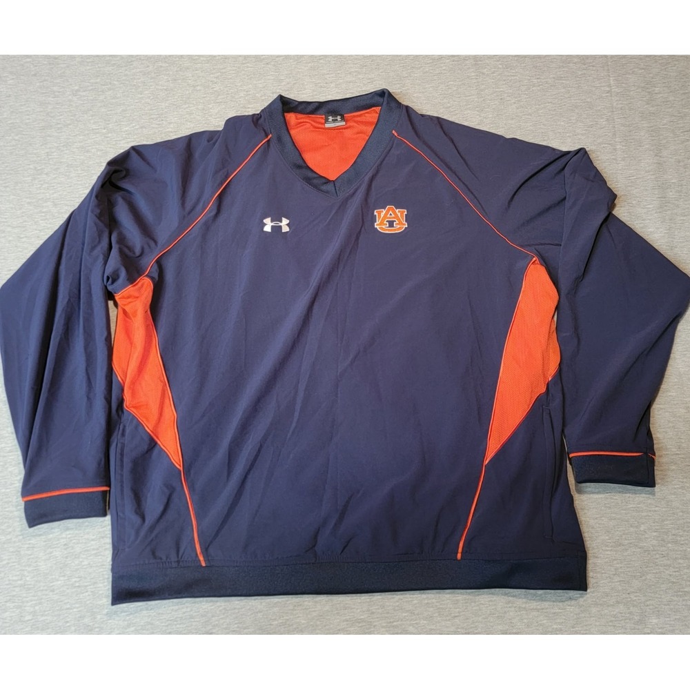 Mens Under Armour Auburn University V-Neck Pullover Wind Breaker Jacket XL Blue
